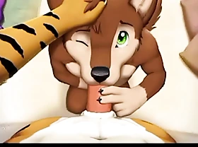 Un lindo ciervo mamando a su novio tigre (animación furry gay, con sonido)