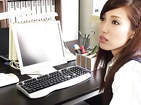 Japanese brunette office lady Yura Hitomi cock blown added to dildo bringing off in office uncensored.